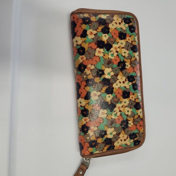 Fossil Key-Per  Poppy Floral Wallet Cred Cards Checkbook Zip Silver Logo NWOT - Picture 4 of 9